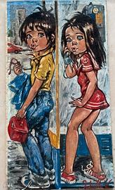 quadro vintage anni 60/70 bambini occhi grandi