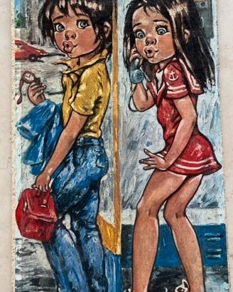 quadro vintage anni 60/70 bambini occhi grandi