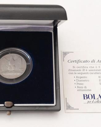 5 Lire Aquilotto  Regno d'Italia 1927 Bolaffi