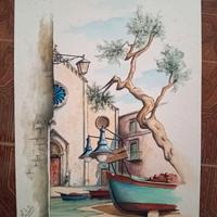 acqurello - dipinto - paesaggio pugliese