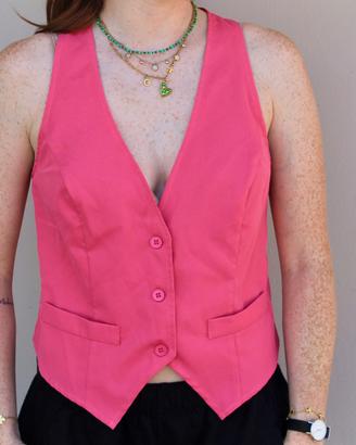 Gilet sartoriale fucsia scollo a V con bottoni