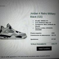 Jordan 4 Military Black (GS) Taglia 37.5