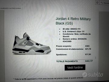 Jordan 4 Military Black (GS) Taglia 37.5