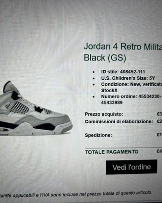 Jordan 4 Military Black (GS) Taglia 37.5