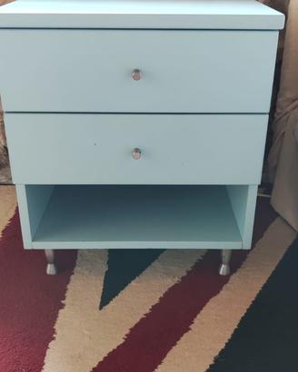 Comodino artigianale azzurro 2 cassetti