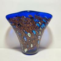 Vaso in vetro di Murano Blu e Avventurina Vintage