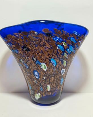 Vaso in vetro di Murano Blu e Avventurina Vintage