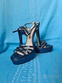 Zara Basics High Heel Sandals - Metallic Blue