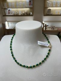 Girocollo Occhio di Gatto Verde e Ematite Dorata -