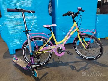 bicicletta bambina con monopattino in omaggio