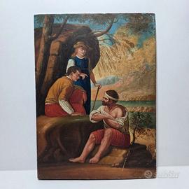 Dipinto Olio su Tavola Scena di Genere XIX Sec.