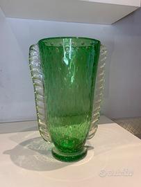 Vaso verde oro vintage in vetro di Murano