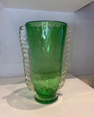 Vaso verde oro vintage in vetro di Murano