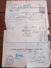 Certificato Matrimonio e Battesimo 1909