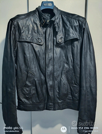 Giubbotto in Vera Pelle Nero Vintage "Green Light"
