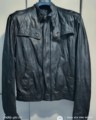 Giubbotto in Vera Pelle Nero Vintage "Green Light"