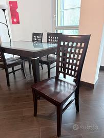 Set 4 sedie da pranzo in legno scuro
