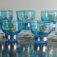 Set 5 Bicchierini Vintage Vetro Azzurro Lago Garda