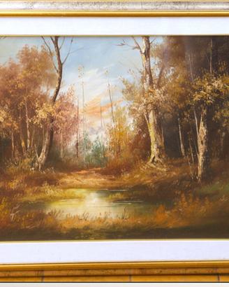 Dipinto a olio su tela-Paesaggio Boschivo