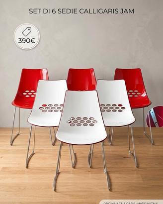 Set 6 Sedie Calligaris Jam - Bicolore Bianco/Rosso