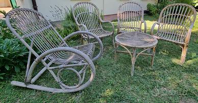 Set di 4 Sedie e tavolino, in vimini, da esterno