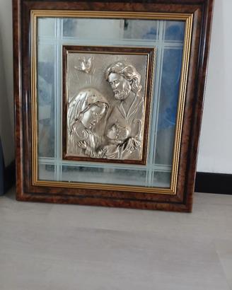 Quadro sacra famiglia in argento bilaminato 925 co