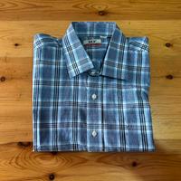 Camicia azzurra a quadri manica corta