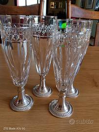 set 4 fluite in cristallo e argento 800