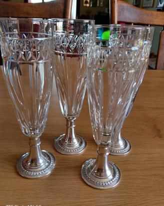 set 4 fluite in cristallo e argento 800
