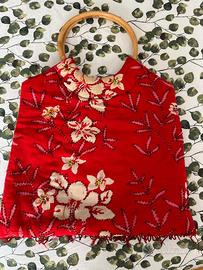 Borsa a mano Vintage Rossa - Manici in legno