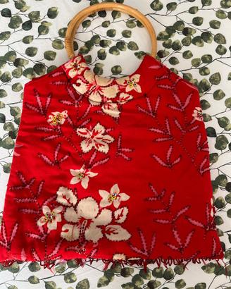 Borsa a mano Vintage Rossa - Manici in legno