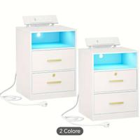 Set di 2 comodini notte, con colonna di ricarica,