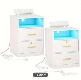 Set di 2 comodini notte, con colonna di ricarica,