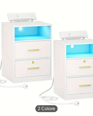 Set di 2 comodini notte, con colonna di ricarica,