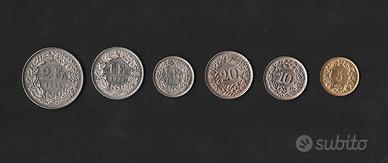 SVIZZERA 6 monete 1949-1992 da 5 cent a 2 franchi_
