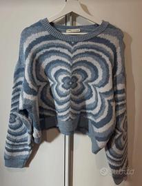 maglione corto pull and bear celeste e bianco XS