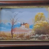 quadro Vintage, Paesaggio, case, montagne 