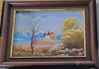 quadro Vintage, Paesaggio, case, montagne 