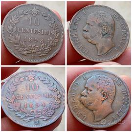 Coppia 10 Centesimi 1893/1894 Roma