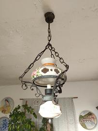 lampadario in ferro battuto e ceramica 