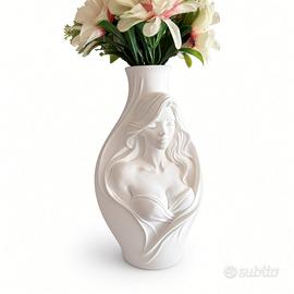 Vaso 3D stampato bianco donna scultura volto