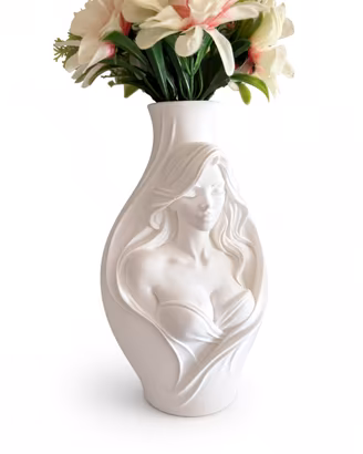 Vaso 3D stampato bianco donna scultura volto