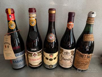 Bottiglie vino e amaro d’epoca antiche sigilllate