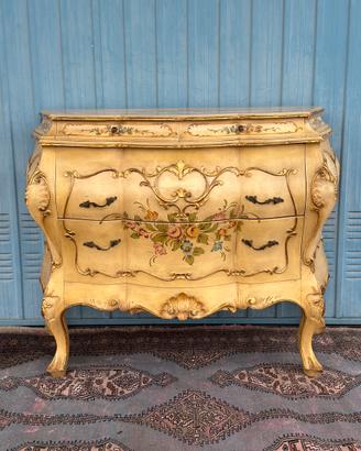 Comò Rococò Veneziano Laccato e Dorato
