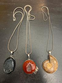 Tre collane in argento 925 con pietra