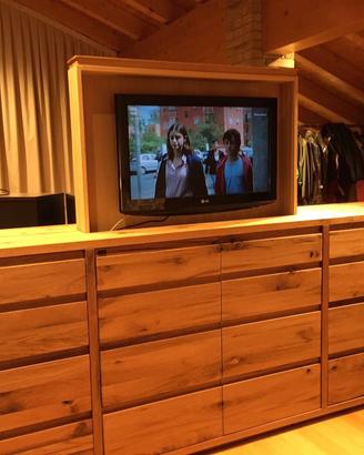 credenza con alzata tv in rovere vecchio ante cass