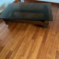 Tavolino basso vetro e legno porta TV