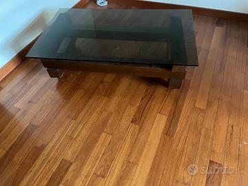 Tavolino basso vetro e legno porta TV