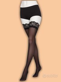 Calze autoreggenti nere velate con fascia in pizzo