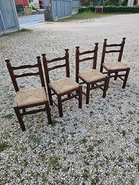4 sedie in legno e paglia 